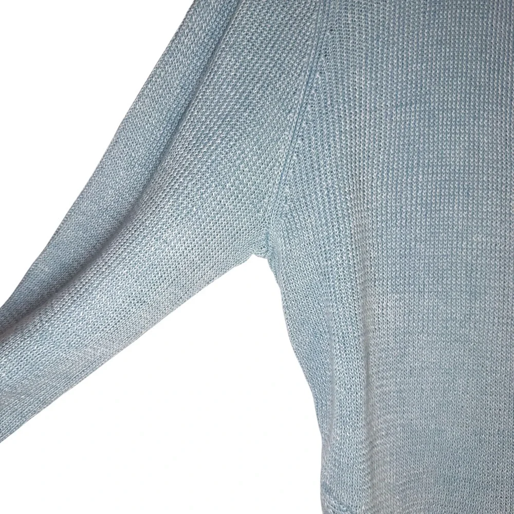 Eileen Fisher Linen Cardigan M Blue Open Front Handkerchief Hem Coastal Minimal